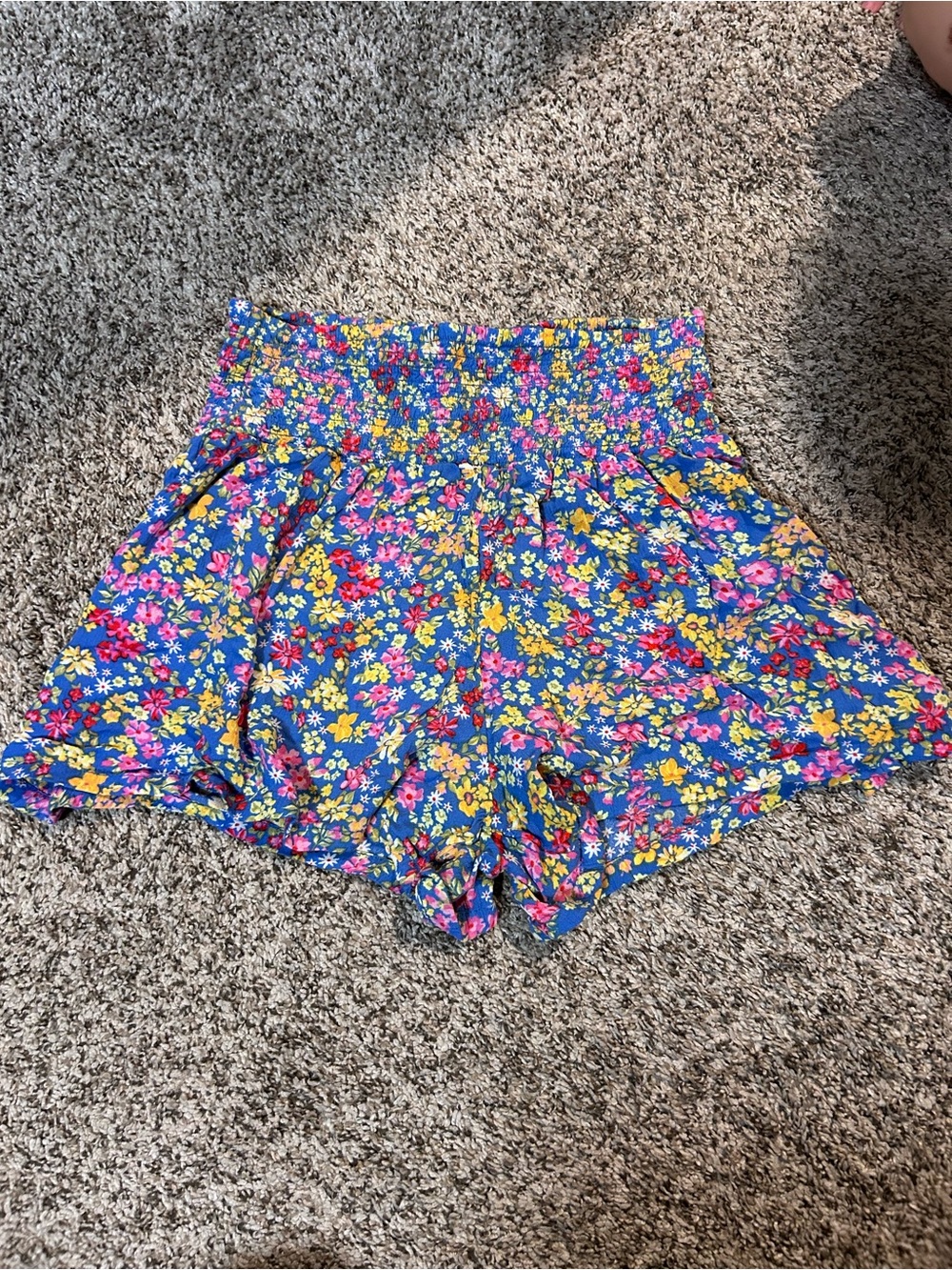 Billabong Blue High-Waist Floral Shorts with Pink & Yellow Accents